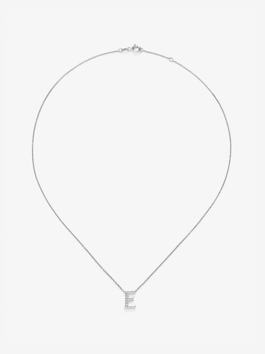 Colgante cadena con inicial de oro blanco de 18K y diamantes