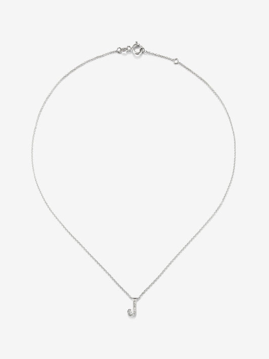 Colgante de oro blanco de 18K con letra J y diamantes blancos en talla brillante