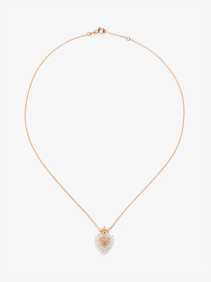 Colgante de oro blanco y rosa de 18K con zafiros rosas, diamantes blancos y diamantes marrones en talla brillante con un total de 0,27 cts