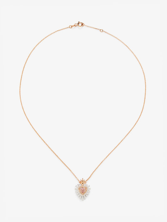 Colgante de oro blanco y rosa de 18K con 9 zafiros rosas en talla brillante con un total de 0,1 cts, 46 diamantes blancos en talla brillante con un total de 0,18 cts y 18 diamantes marrones en talla brillante con un total de 0,08 cts