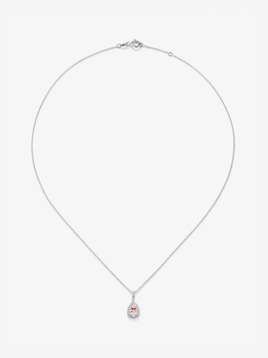 Colgante de oro blanco de 18K con morganita  rosa en talla pera de 0,79 y diamantes en talla brillante