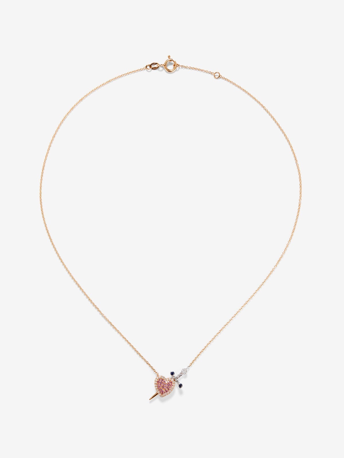 Colgante oro rosa y oro blanco de 18kt con diamantes y zafiros