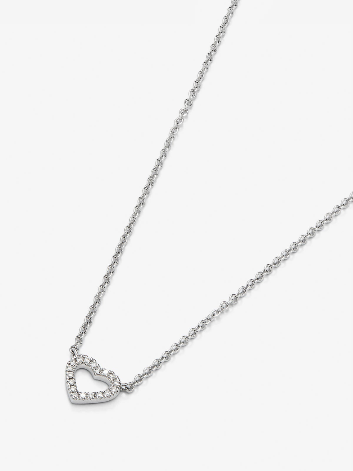 Colgante cadena corazón de oro blanco de 18K y diamantes