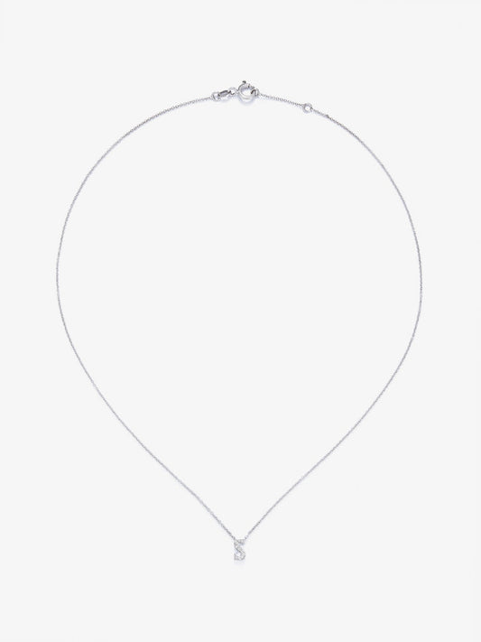 Colgante de oro blanco de 18K con letra S en pavé de 10 diamantes en talla brillante con un total de 0,027 cts