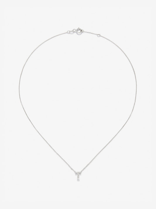 Colgante de oro blanco de 18K con letra T en pavé de 10 diamantes en talla brillante con un total de 0,0205 cts