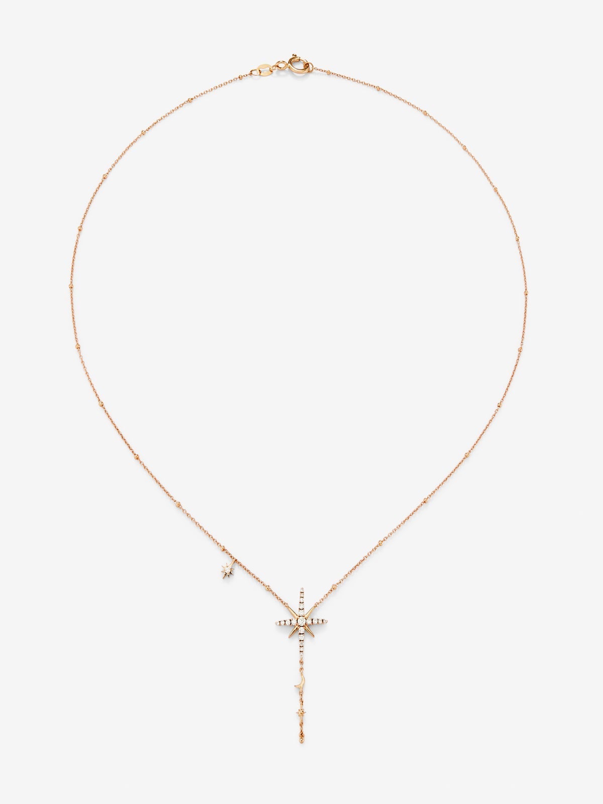 Colgante cadena largo con estrella de oro rosa de 18K con diamantes