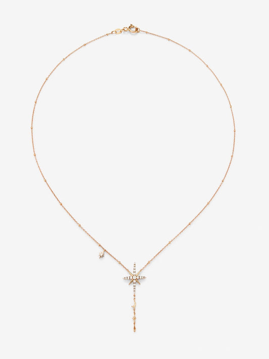 Colgante cadena largo con estrella de oro rosa de 18K con diamantes
