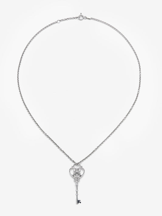 Colgante cadena llave de plata 925 con 3 diamantes en talla brillante de 0,05 cts