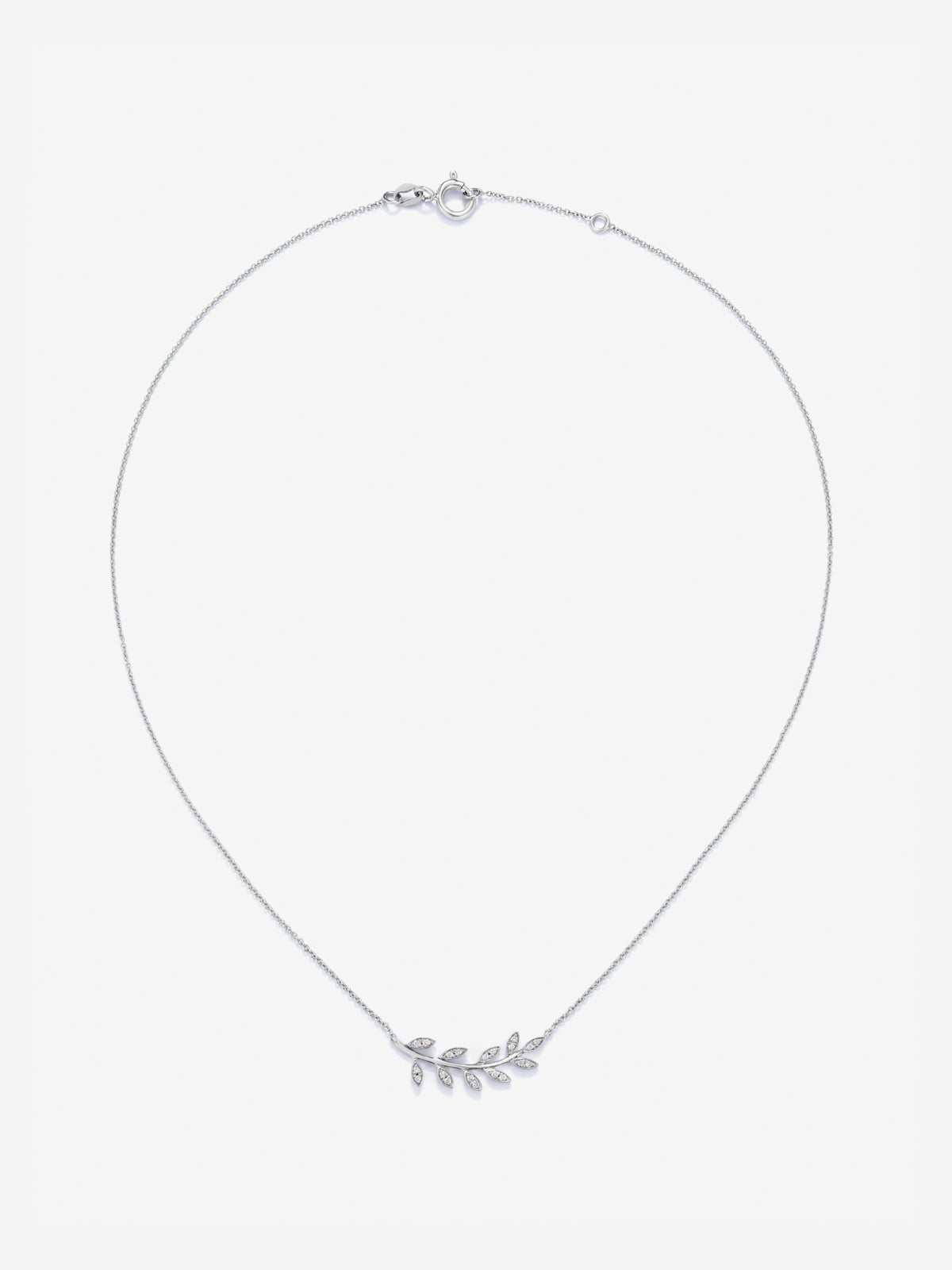 Colgante cadena hojas de oro blanco de 18K con diamante