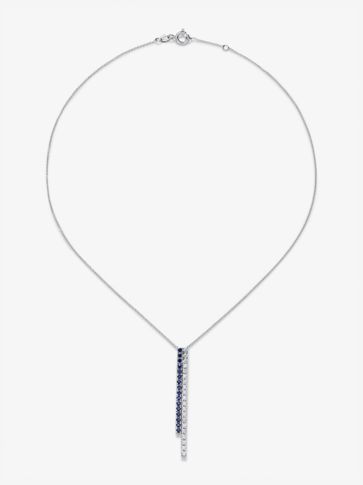 Collar de oro blanco de 18K con diamantes blancos y zafiros azules