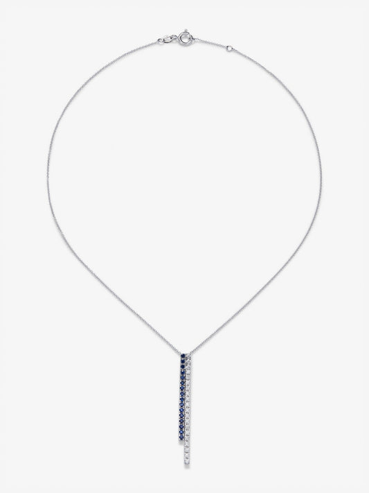 Collar de oro blanco de 18K con diamantes blancos y zafiros azules