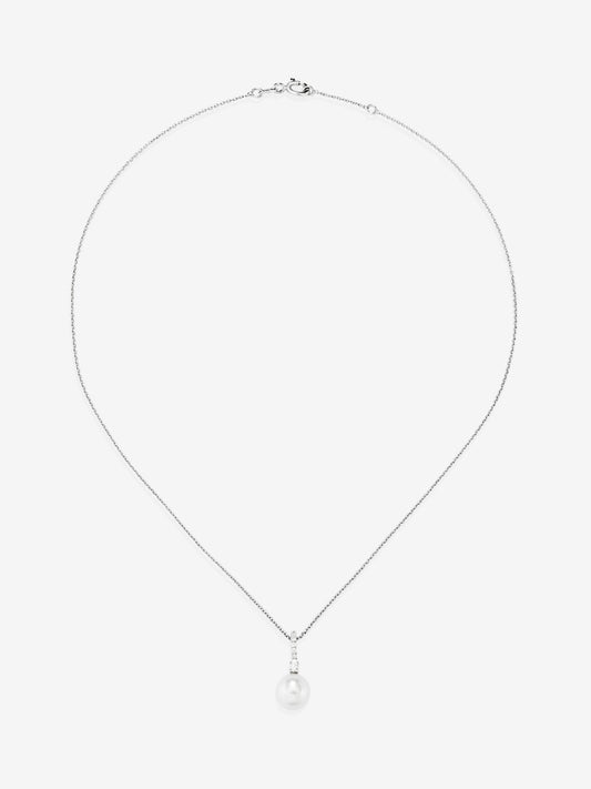 Colgante de cadena de oro blanco de 18k con aro en diamante y perla australiana de 8,5 mm