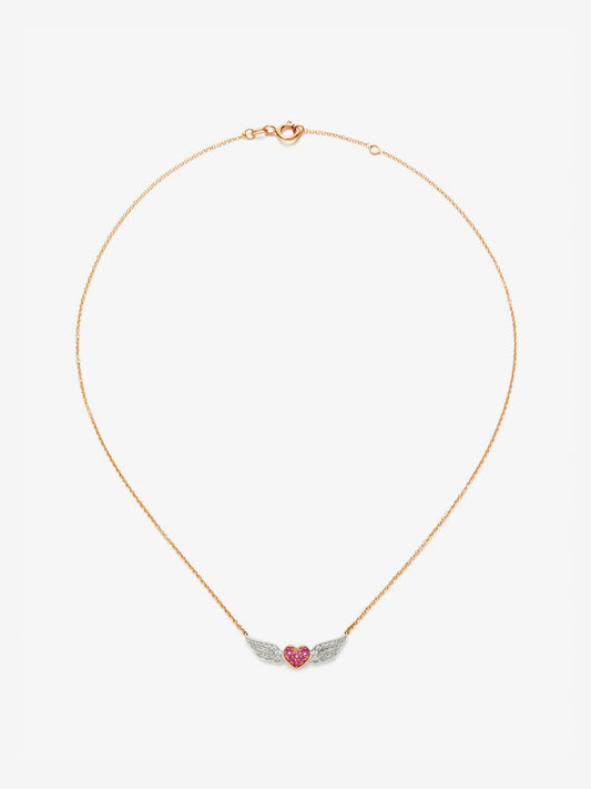 Colgante de oro blanco y oro rosa de 18kt con diamantes y zafiros