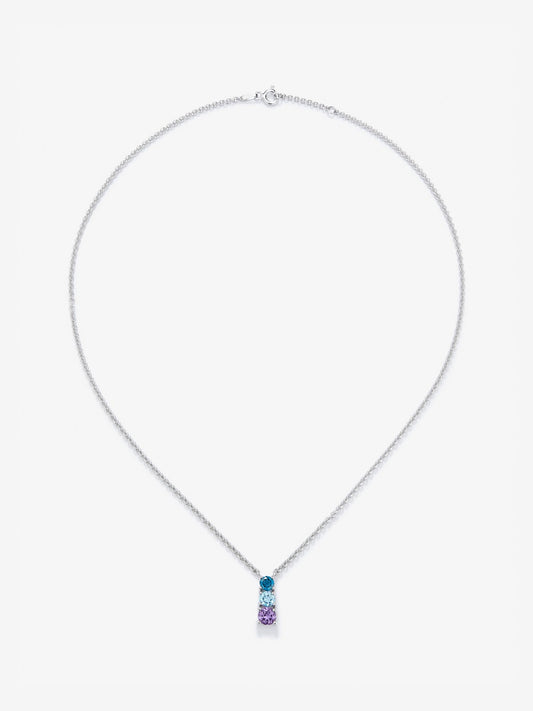 Colgante de plata 925 con topacio azul london, topacio azul swiss y amatista morada en talla brillante