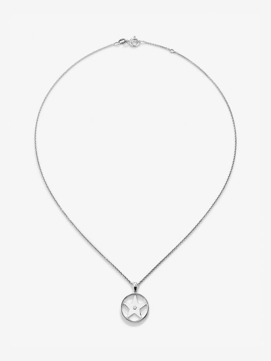 Colgante cadena estrella de plata 925 con diamante en talla brillante