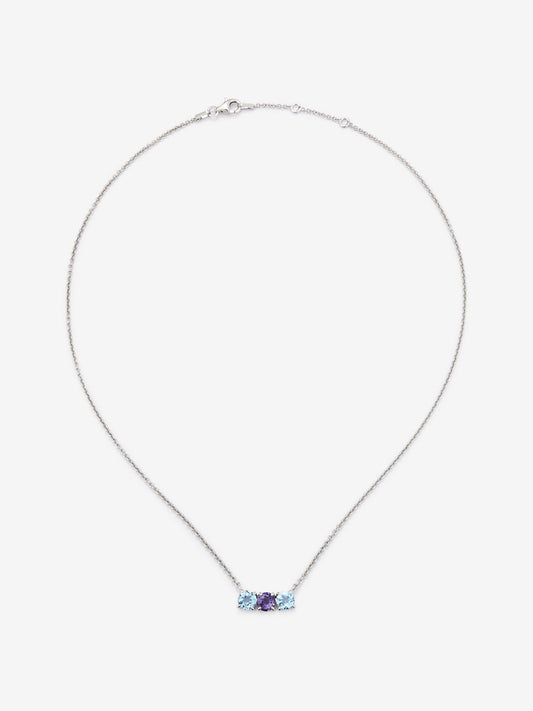 Colgante tresillo de plata 925 con topacios azuls swiss y amatista morada