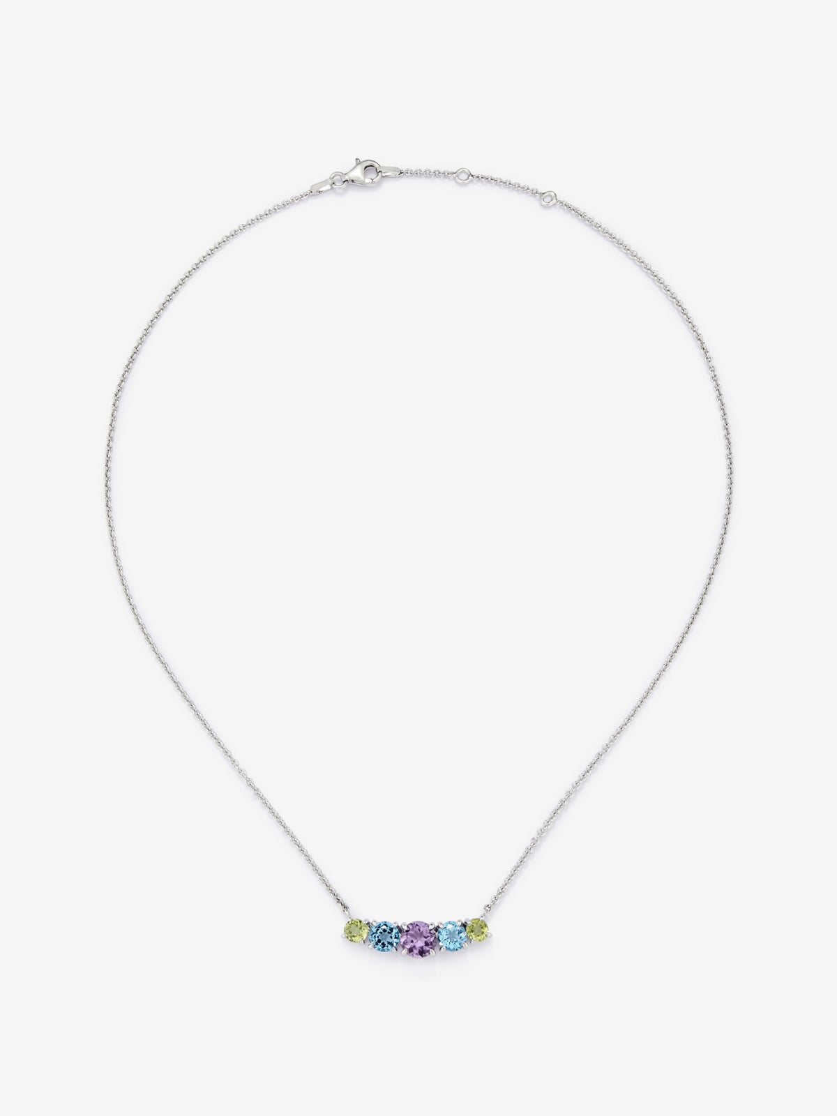 Colgante de plata 925 con amatista morada, topacios azul swiss y peridotos