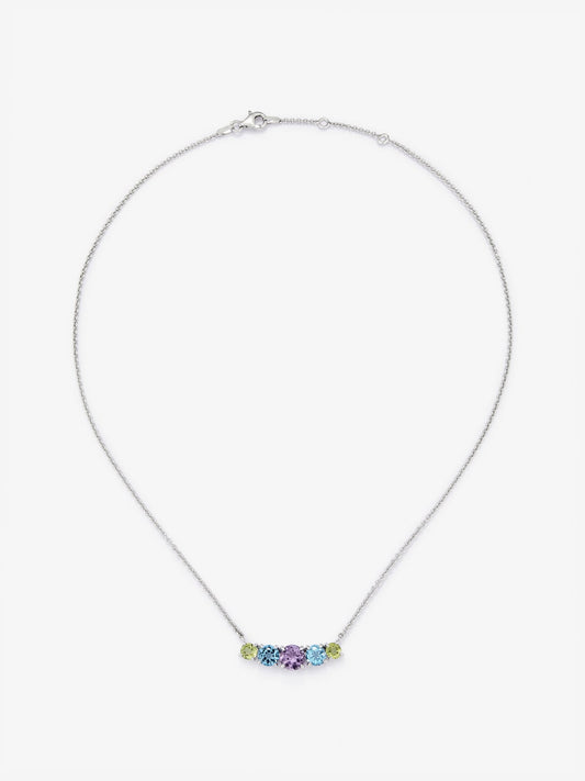 Colgante de plata 925 con amatista morada, topacios azul swiss y peridotos