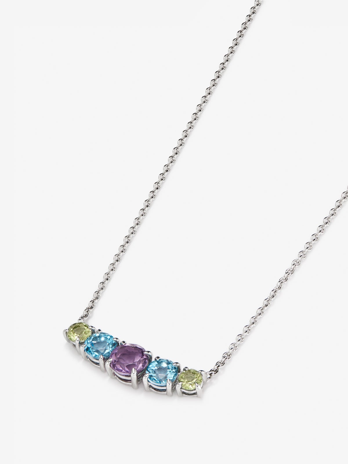 Colgante de plata 925 con amatista morada, topacios azul swiss y peridotos