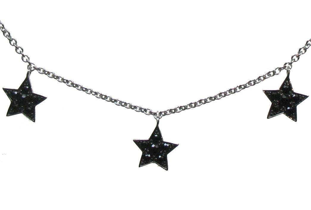 925 silver necklace with stars and black spinels in brilliant cut of 0.59 cts