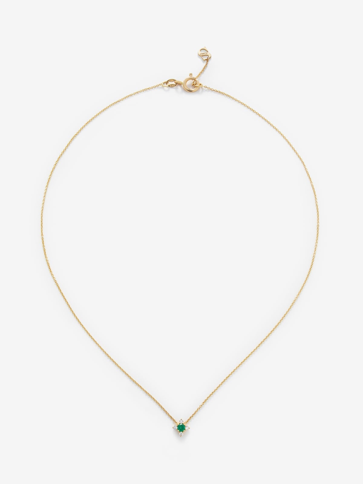 Colgante cadena flor de oro amarillo de 18K con esmeralda y diamantes