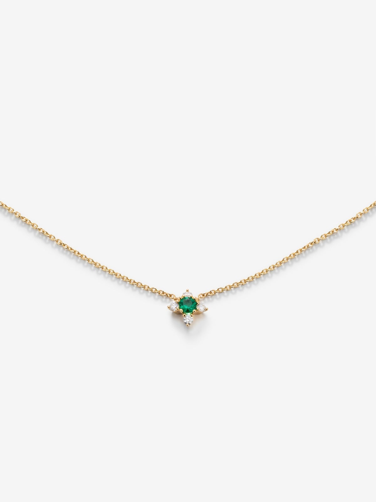 Colgante cadena flor de oro amarillo de 18K con esmeralda y diamantes