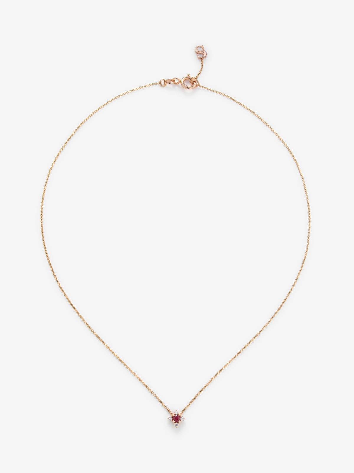 Colgante cadena flor de oro rosa de 18K con rubí y diamantes