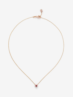 Colgante cadena flor de oro rosa de 18K con rubí y diamantes