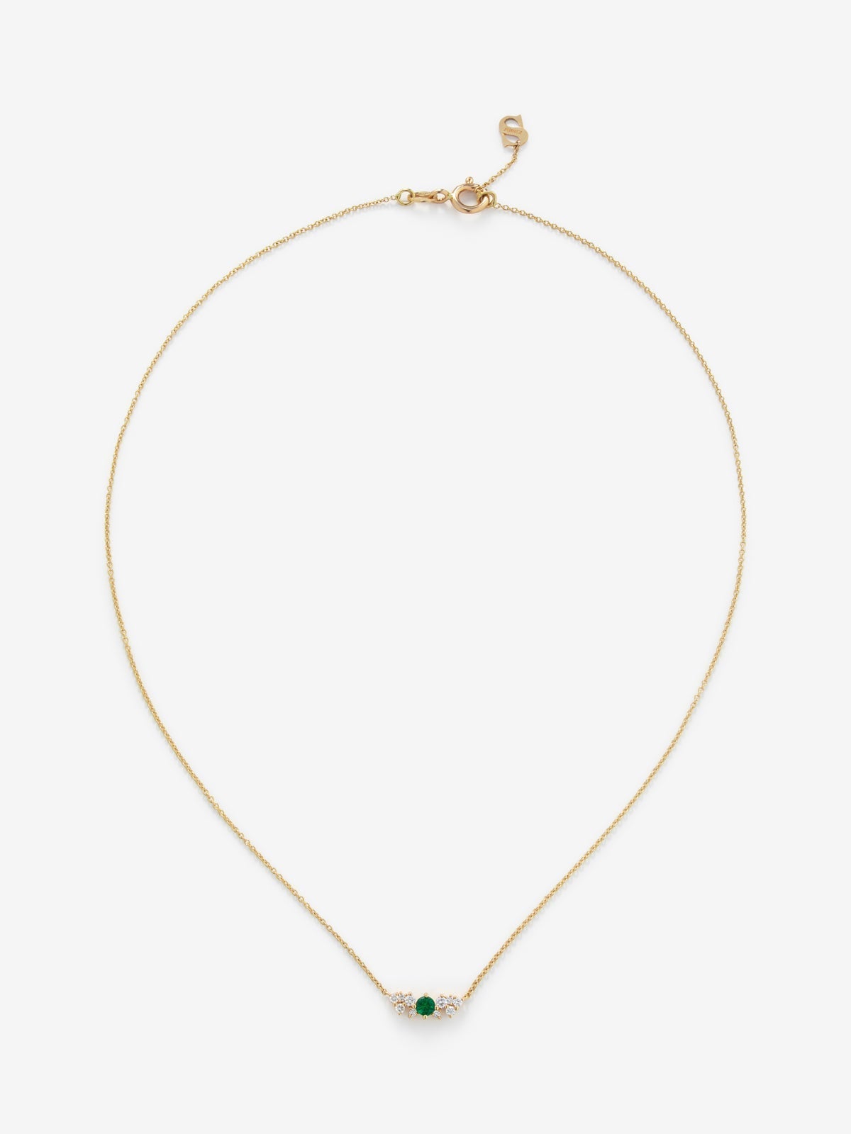 Colgante cadena de oro amarillo de 18K con esmeralda y diamantes