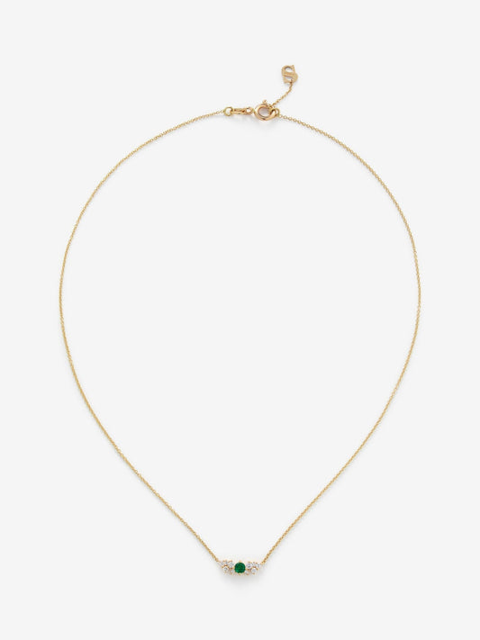 Colgante cadena de oro amarillo de 18K con esmeralda y diamantes