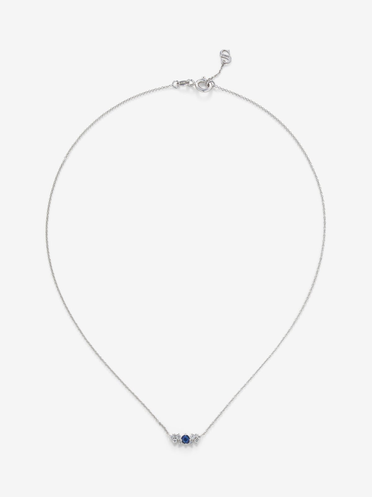 Colgante cadena de oro blanco de 18K con zafiro y diamantes