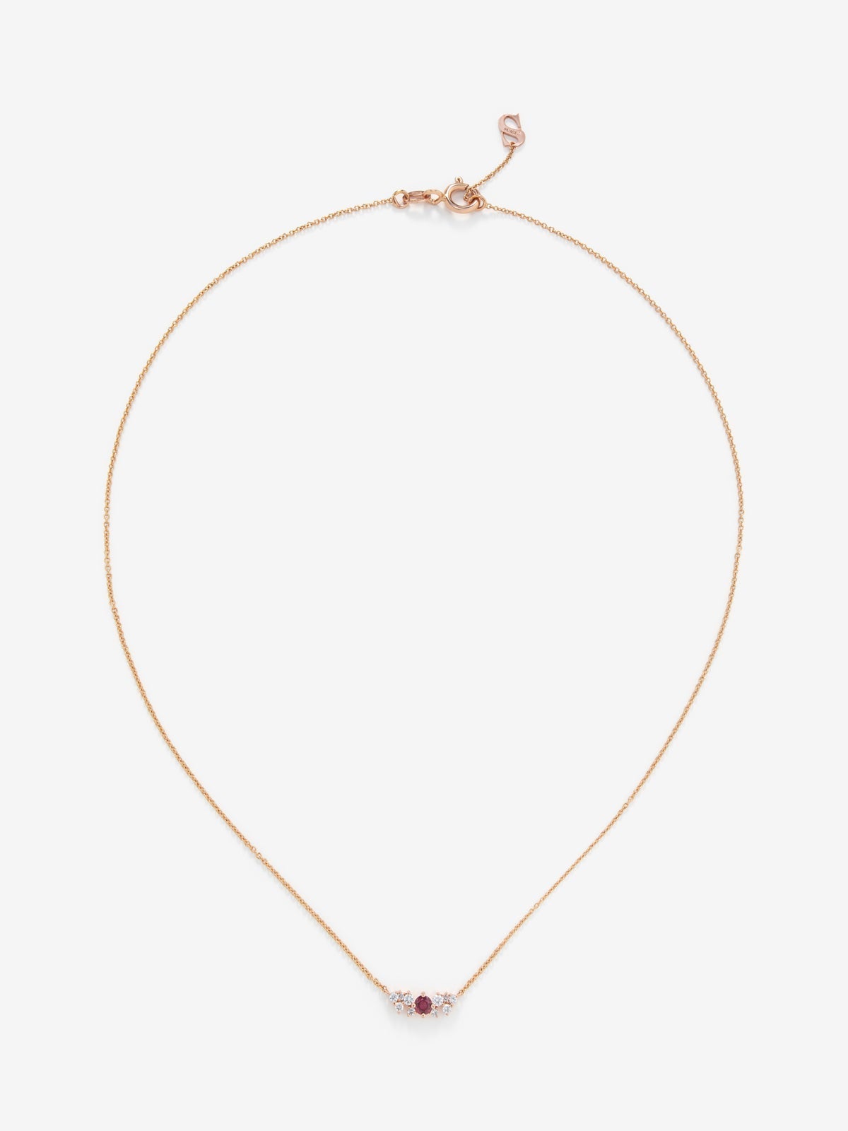 Colgante cadena de oro rosa de 18K con rubí y diamantes