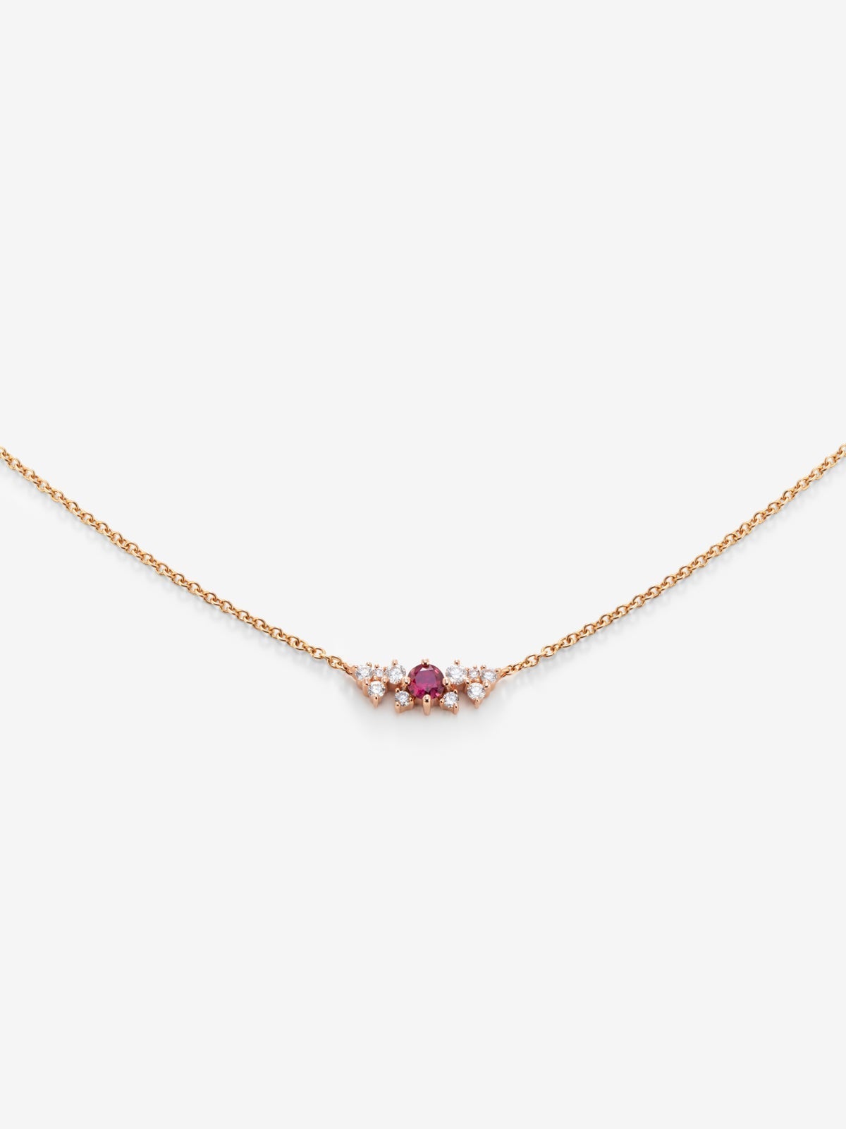Colgante cadena de oro rosa de 18K con rubí y diamantes