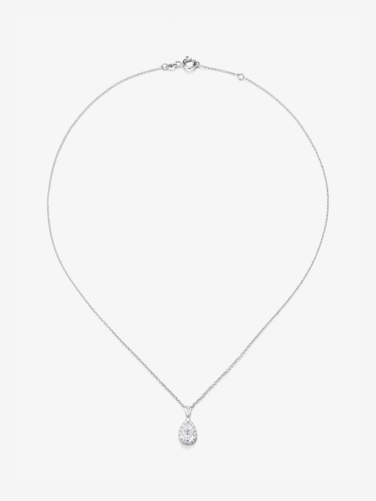 Colgante de oro blanco de 18K con diamantes blancos en talla pera y brillante de 1 cts