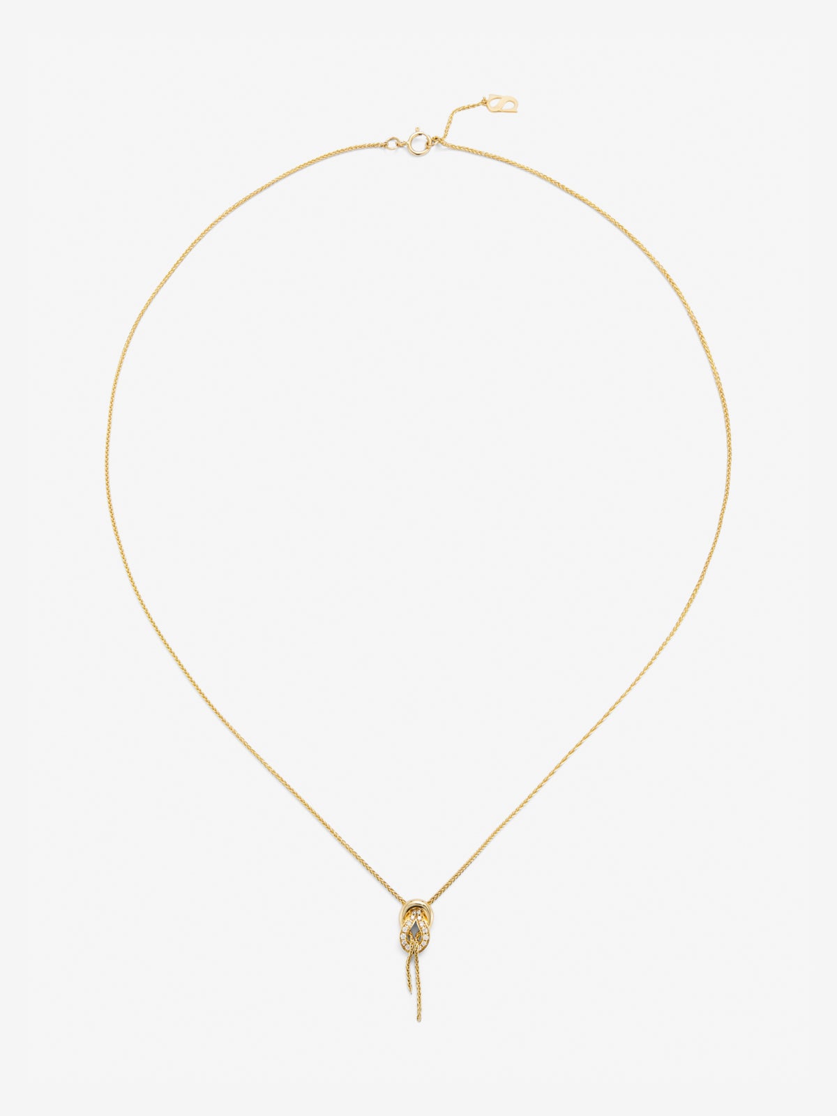 Colgante de oro amarillo de 18K con diamantes blancos en talla brillante de 0,05 cts y forma de nudo