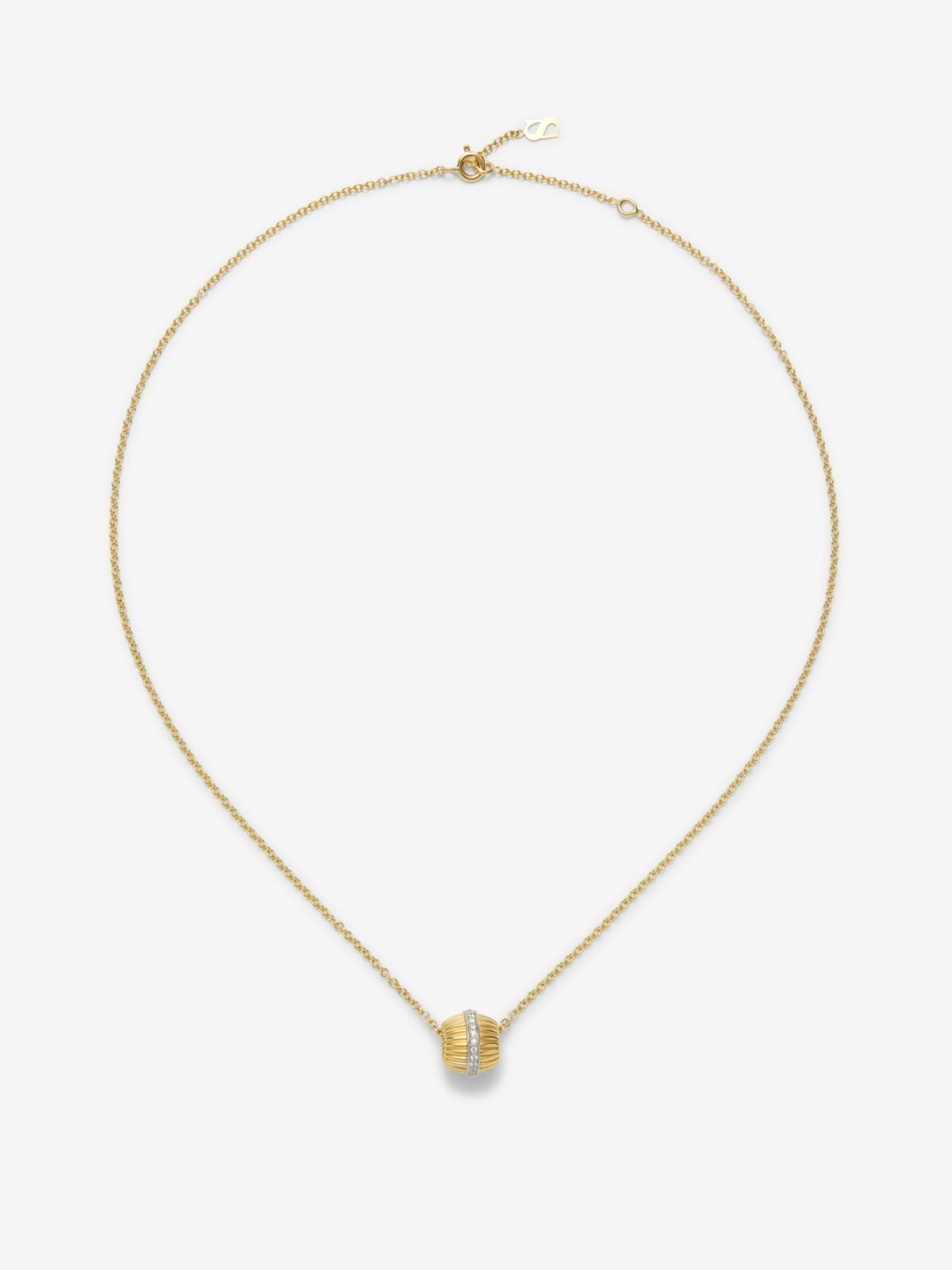 Colgante gallonado de oro blanco y amarillo de 18K con pavé de diamantes en talla brillante con un total de 0,19 cts