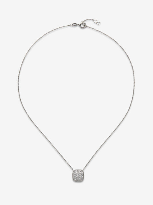 Colgante de oro blanco de 18K con motivo central geométrico con pavé de diamantes en talla brillante