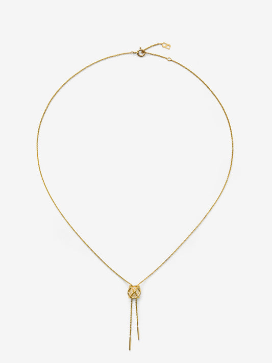 Colgante largo de oro amarillo de 18K con pavé de 95 diamantes en talla brillante con un total de 0,4 cts