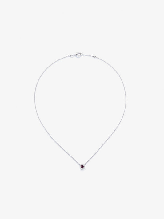 Colgante cadena orla de oro blanco de 18K con rubí y diamante