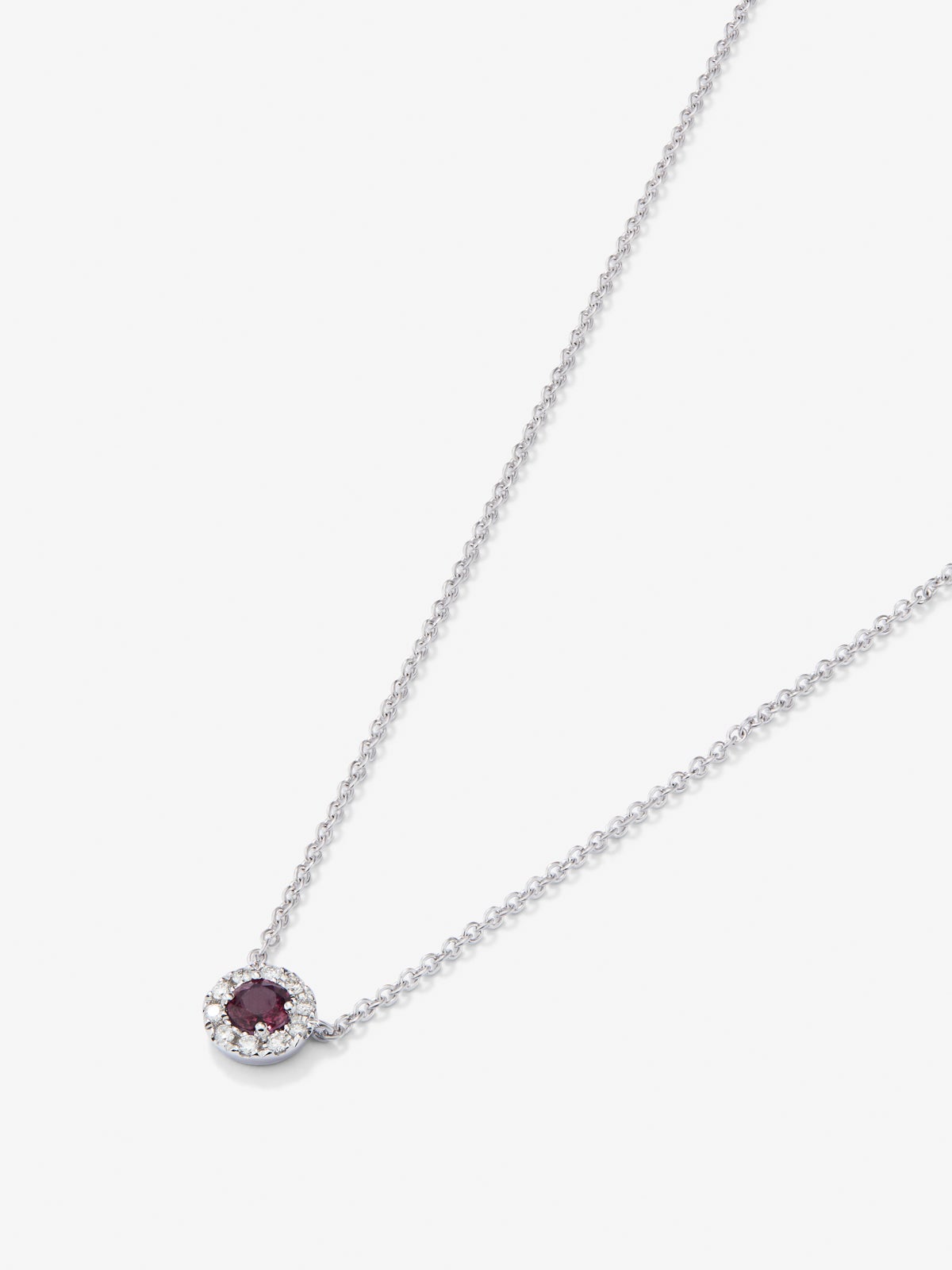 Colgante cadena orla de oro blanco de 18K con rubí y diamante