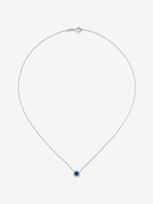 Colgante cadena orla de oro blanco de 18K con zafiro y diamante