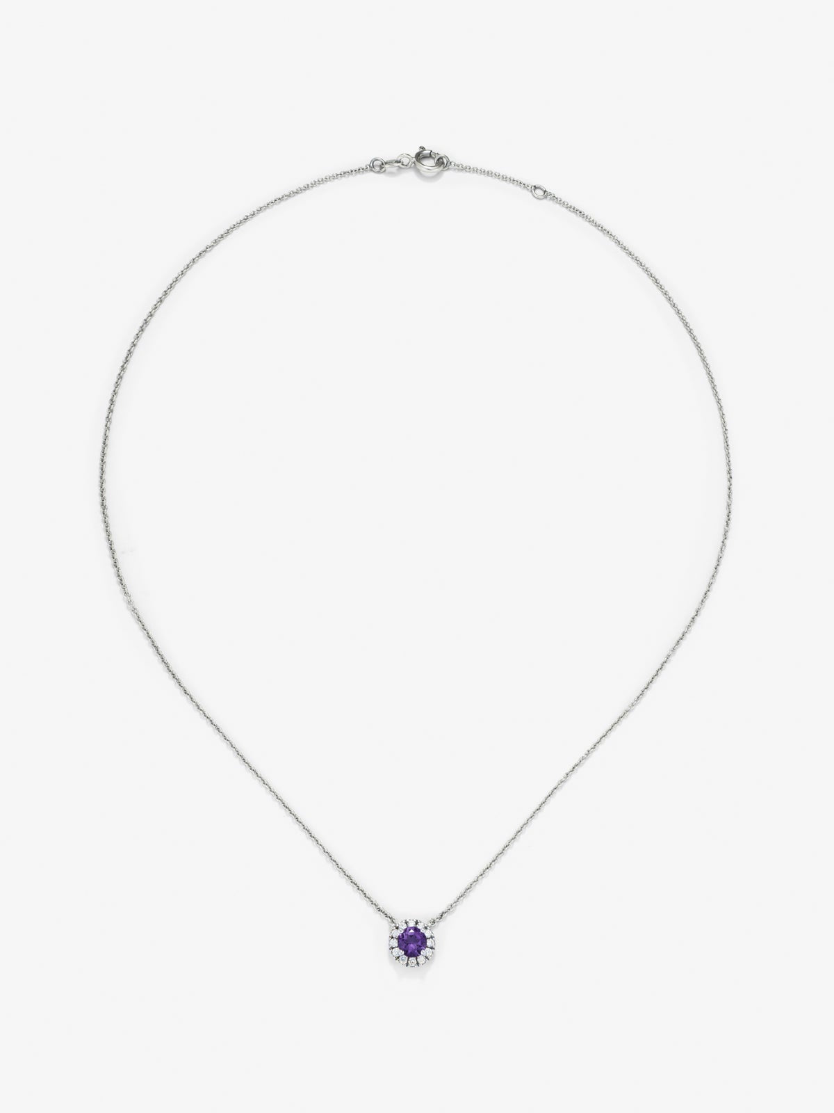 Colgante de oro blanco de 18K con amatista morada 0,44 cts y diamantes 0,14 cts