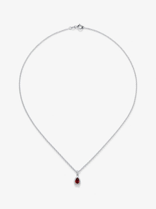 Colagnte cadena de oro blanco con rubí y diamantes