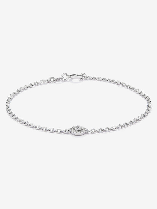 18K white gold chain bracelet with solitary diamond and diamond urla