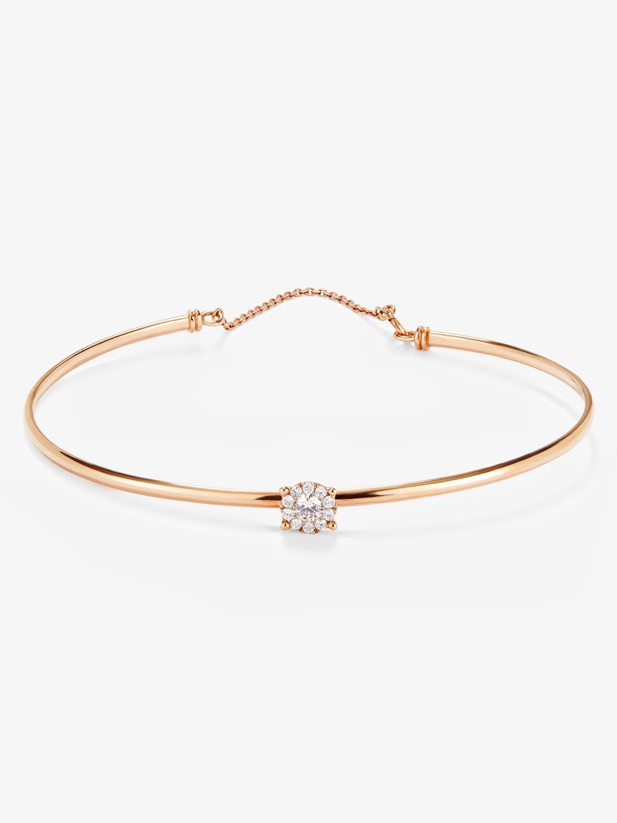 Pulsera rígida de oro rosa de 18K con 11 diamantes en talla brillante con un total de 0,21 cts