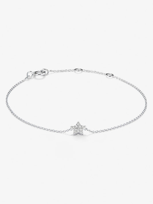 Pulsera de oro blanco de 18K con diamantes blancos en talla brillante de 0,05 cts con forma de estrella