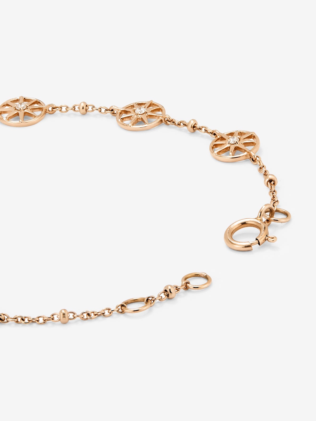Pulsera cadena con estrellas de oro rosa de 18K con diamantes