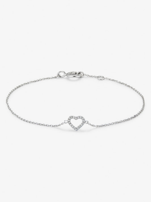 Pulsera cadena corazón de oro blanco de 18K de diamantes