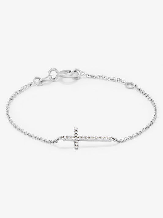 Pulsera cadena cruz de oro blanco de 18K de diamantes
