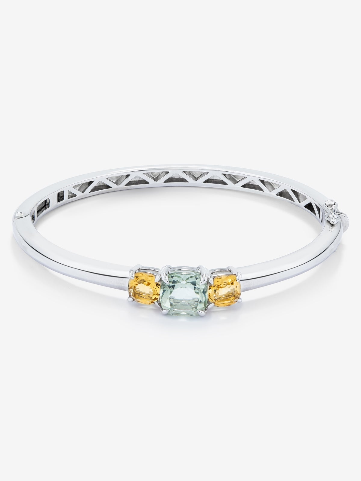 Pulsera de plata 925 con amatista verde en talla cushion de 2,47 cts y cuarzos citrinos en talla cushion de 1,62 cts